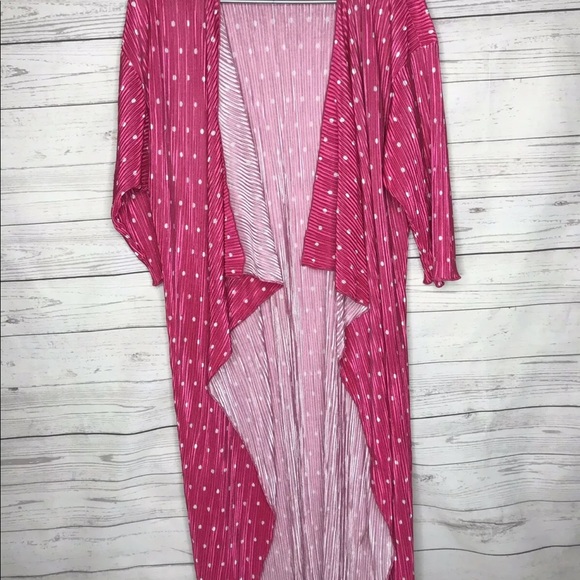 Lula roe Shirley Dress Kimono jacket duster Women M Pink Polka Dot Barbie core - Picture 2 of 5